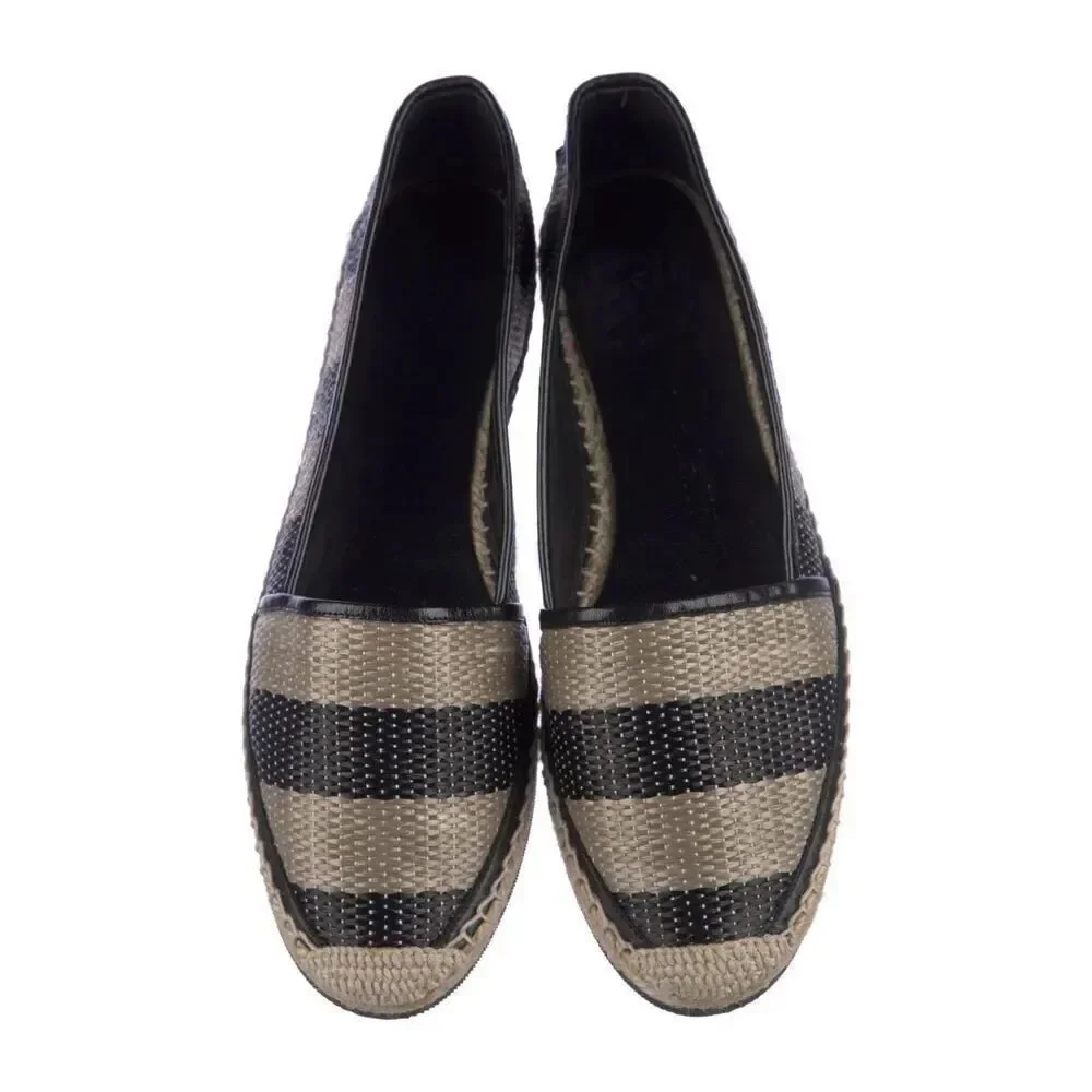Burberry Two Tone Striped Raffia Hodgeson Espadrilles Size 37 US 6.5